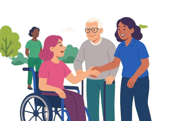 Happy client with support worker